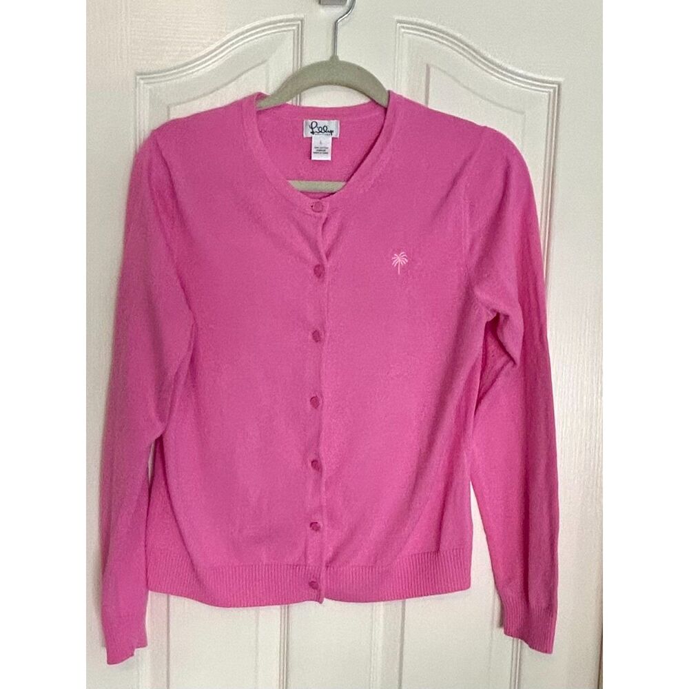 Lilly Pulitzer Size L Pink Cardigan Cotton Sweater in EUC